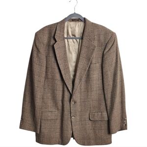 Vtg Cricketeer Camel Hair Wool Blend Classic Brown Checkered Men's Blazer